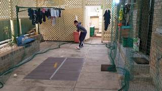 10 year old practicing cricket batting using paceman bowling machine in backyard [upl. by Fania582]