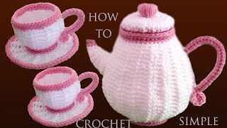 Como tejer a Crochet paso a paso juego de tacitas con tetera para té y café tejidas con ganchillo [upl. by Nois]