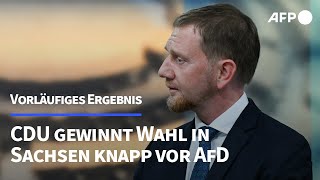 Vorläufiges Ergebnis CDU gewinnt Wahl in Sachsen knapp vor AfD  AFP [upl. by Leola]