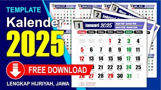 Kalender 2025 lengkap dengan tanggal merah Hijryah Jawa  Download Gratis  CDR  Template [upl. by Earas]