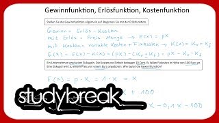 Gewinnfunktion Erlösfunktion Kostenfunktion  Betriebswirtschaftslehre [upl. by Far]