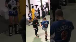 Teaching a basic teep defense and counter in Muaythai strictlymuaythai [upl. by Sherard760]