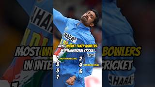 Most wicket taker bowlersin international cricket cricketworldcup cricket t20 ytshort [upl. by Initof]