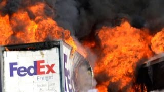 Witness FedEx truck on fire before hitting bus full of students [upl. by Herra514]