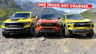 Top Gear Style NEW Truck Battle PART 2 TRX vs TRD Pro vs ZR2 Off Road Challenge One Got Crashed [upl. by Syst]