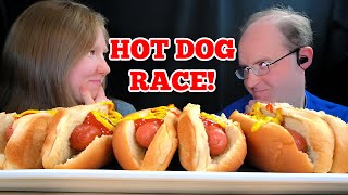 ASMR HOT DOG RACE MUKBANG EATING SOUNDS [upl. by Akirehs]