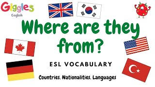 ESL  Where are they from  English Vocabulary  Learn countries nationalities and languages [upl. by Aredna860]