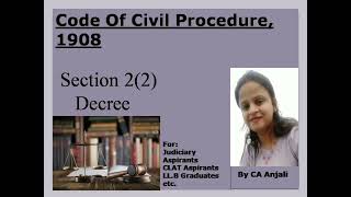 Section 22 Decree Definition of Decree CPC By CA Anjalicpcclatjudiciaryllb [upl. by Ciardap]