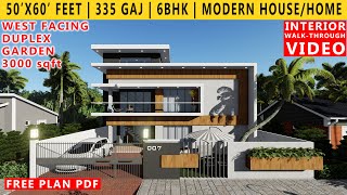 50x60 FEET HOUSE PLAN  6BHK BUNGALOW  335 GAJ  3000sqft HOUSE PLAN  WEST FACING DUPLEX DESIGN [upl. by Richma]