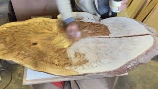 Shellac base coat on ambrosia maple table top [upl. by Ecnerrot]