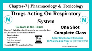 Pharmacology Chapter7 d pharma 2nd year  Drugs Acting On Respiratory System  Complete Class Hindi [upl. by Lahsiv]