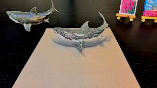 3D Megalodon drawing by color pencils and markers [upl. by Bazar]