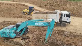 land truck and excavator kobelco and Hitachi alo excavator 5unite trcator excavater [upl. by Oilenroc491]