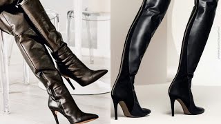 TOP 50 NEW COLLECTION FOR WORKING LADIES OF BEAUTIFUL TRENDY LEATHER OVER KNEE HEEL BOOTS DESIGN [upl. by Sirod]