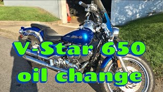 How to change oil 2009 Yamaha VStar 650 [upl. by Perretta747]