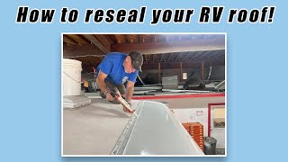 How to Seal RV Roof RV technician explains how to seal seams amp moldings with roof sealant [upl. by Yarehs407]