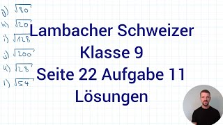 Teilweise Wurzelziehen  Lambacher Schweizer Mathe 9 NRW G9 Seite 22 Aufgabe 11 [upl. by Oidale28]