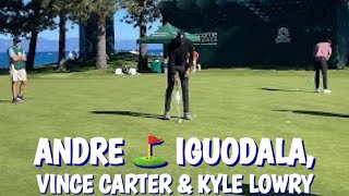 Andre Iguodala Vince Carter amp Kyle Lowry golfing live putting green tee off 10th ACChampionship [upl. by Ormand]