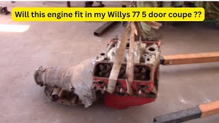 Test fitting the engine and gearbox 1933 Willys 77 5 window coupe ratrod rustrod hotrod [upl. by Gnav]