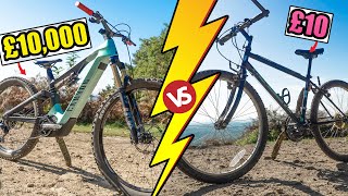 £10 MTB VS £10000 MOUNTAIN BIKE [upl. by Savory]