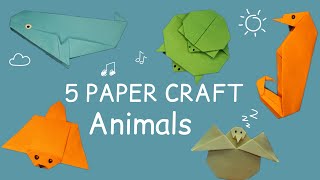 5 PAPER CRAFT ANIMALS  STEP BY STEP TUTORIAL  PAPER ORIGAMI EASY [upl. by Eseerehs]