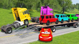 Flatbed Trailer Cars Transporatation with Truck  Pothole vs Car  BeamNGDrive 1 [upl. by Ianej]