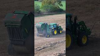 John Deere Tractor baling hay in the Winter farmequipment johndeere farming [upl. by Sacttler]