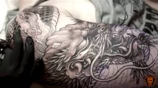 Dragon half sleeve tattoo  Golden Needle Tattoo  Artist Chart [upl. by Elli]