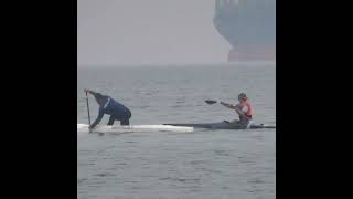 Singlebladed canoe paddling and doublebladed kayaking under the rain in open sea [upl. by Yewed]