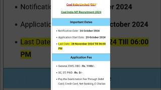 COAL India limited CIL Recruitment 2024  COAL India MT Recruitment [upl. by Zabrine733]