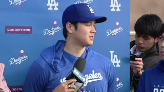 Shohei Ohtani Talks Spring Training Day 1 [upl. by Lainahtan]