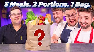 Chef vs Normals GROCERY SHOP CHALLENGE  3 Meals 2 Portions 1 Bag 0 Waste [upl. by Syck237]