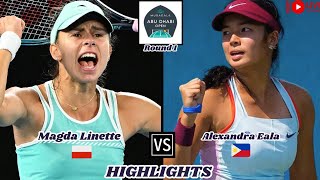 Alexandra Eala vs Magda Linette  WTA Abu Dhabi 2024 Round 1  Highlights [upl. by Jordana]