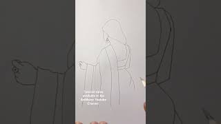 Easy Girl BackSide Drawing  Girl with beautiful saree shorts drawing girldrawingeasy [upl. by Drucilla]