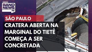 SP Cratera aberta na Marginal do Tietê começa a ser concretada [upl. by Broida454]