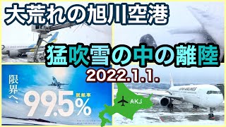 大荒れの旭川空港 猛吹雪の中の離陸 【就航率９９５％】北海道１ダントツの就航率 [upl. by Tris]