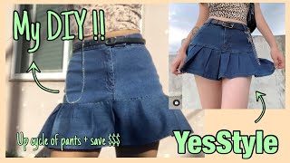 DIY jean pleated mini skirt YesStyle inspired [upl. by Wenger]