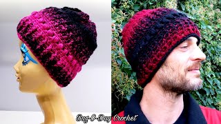 Easy Crochet Beanie for Man or Woman  Out The Doorway Beanie [upl. by Wenz]