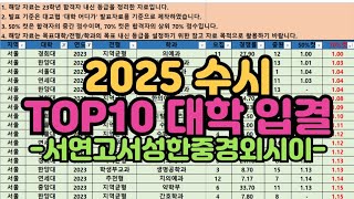 수시장인 2025 수시 TOP10 대학 입시결과 순위  서연고 서성한 중경외시이 입결  서울대 연세대 고려대 서강대 성균관대 한양대 중앙대 경희대 한국외대 시립대 이화여대 [upl. by Manella]