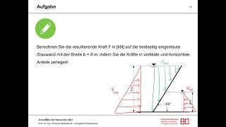 Übung Nr 9 zu Wasserbau und Hydromechanik Wasserdruck auf geneigte Wand mit VHAufteilung [upl. by Bluma548]