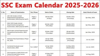 SSC Exam Calendar 202526 [upl. by Ialohcin892]