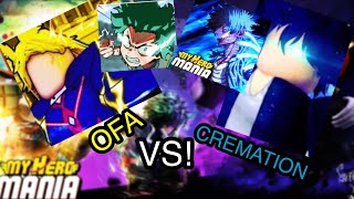 OFA VS CREMATION  My hero mania  What Quirk is better EPIC BATTLE [upl. by Tuttle]