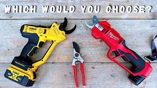 Milwaukee vs DeWalt  Battery Pruning Shears  Are they Better than Secateurs [upl. by Narib]