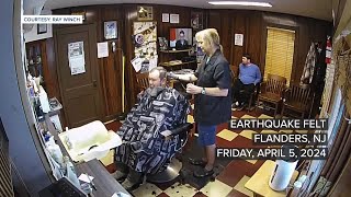 NJ earthquake caught on barbers camera [upl. by Ezana]