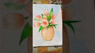 Tulip flower vase using pencil colour music artist drawing viralvideo [upl. by Velick]