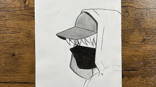 Easy to draw  How to draw anime boy wearing a hat easy stepbystep [upl. by Kellda528]