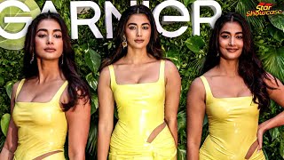 In Gorgeous Yellow Dress Pooja Hegde Reached at Garnier Launch showed a Glam [upl. by Ecylahs]