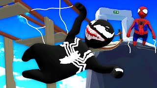 Venom FALLS on Broken Bridge TRAP set by Spiderman Human Fall Flat New Level [upl. by Niowtna]