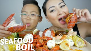 SEAFOOD BOIL Crawfish Lobster Tail Snow Crab Claw Mukbang  NE Lets Eat [upl. by Nohsal]