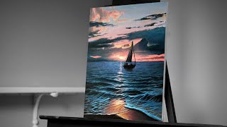 Painting a Sailboat on the Ocean with Acrylic  Painting with Ryan [upl. by Beutner]